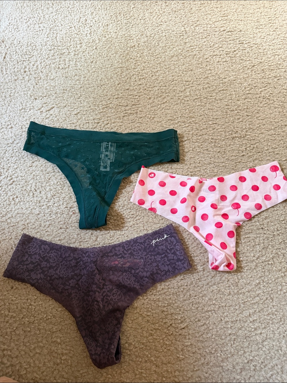 PINK Victoria's Secret Pink Polka Dot & Lace Thong Bundle - Green, Pink, Purple
